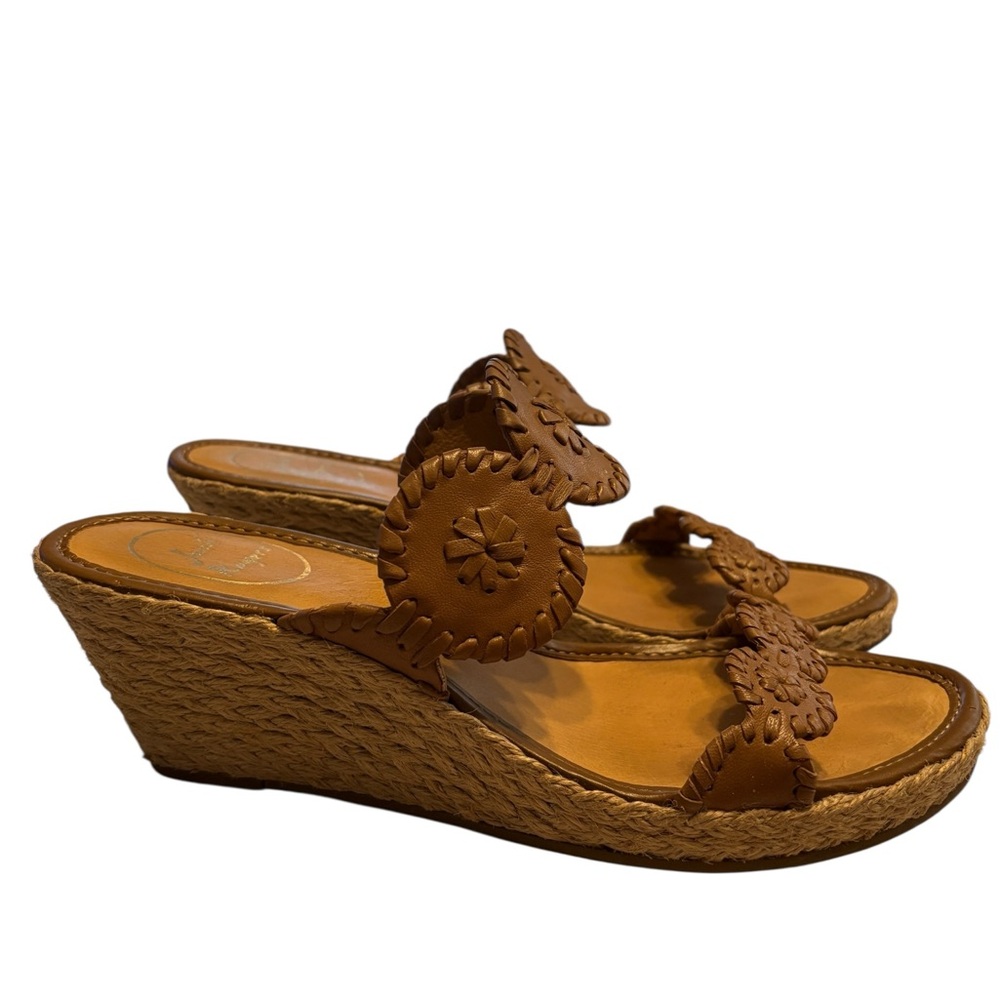Jack Rogers Shelby Espadrille Wedge Slide Sandals Jute Leather Tan Brown Sz 8.5 - Picture 2 of 8